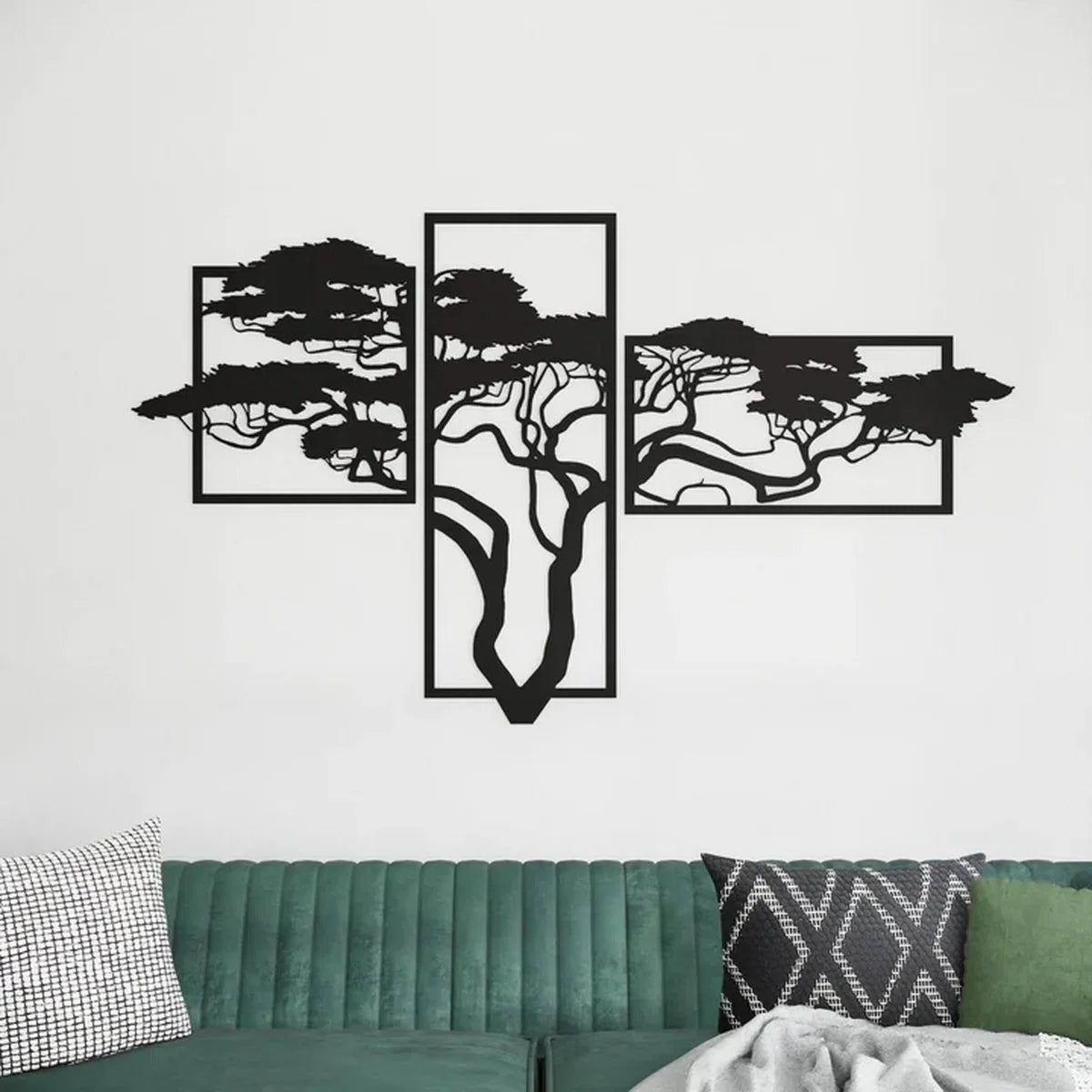 3 pieces XL Acacia Tree of Life modern deco wall decoration - Wall decoration - Black - Wooden art - Wall decoration - Line art - Wall art - Bohemian - Wall plates - Living room