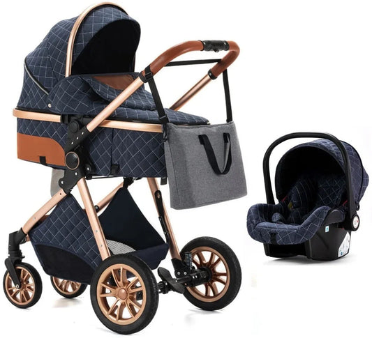 3-in-1 Stroller - Luxury Stroller - Buggy - Pram - Multifunctional - Foldable - Including Car Seat - Blue