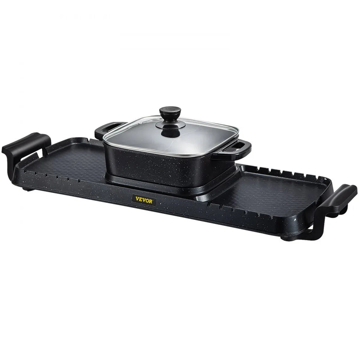2-in-1 BBQ Grill Hete Pot 2400W Multifunctionele Elektrische Grill Hotpot 73,5x26,5x19 cm Binnen Grill Hotpot van Gegoten Aluminium en Gehard