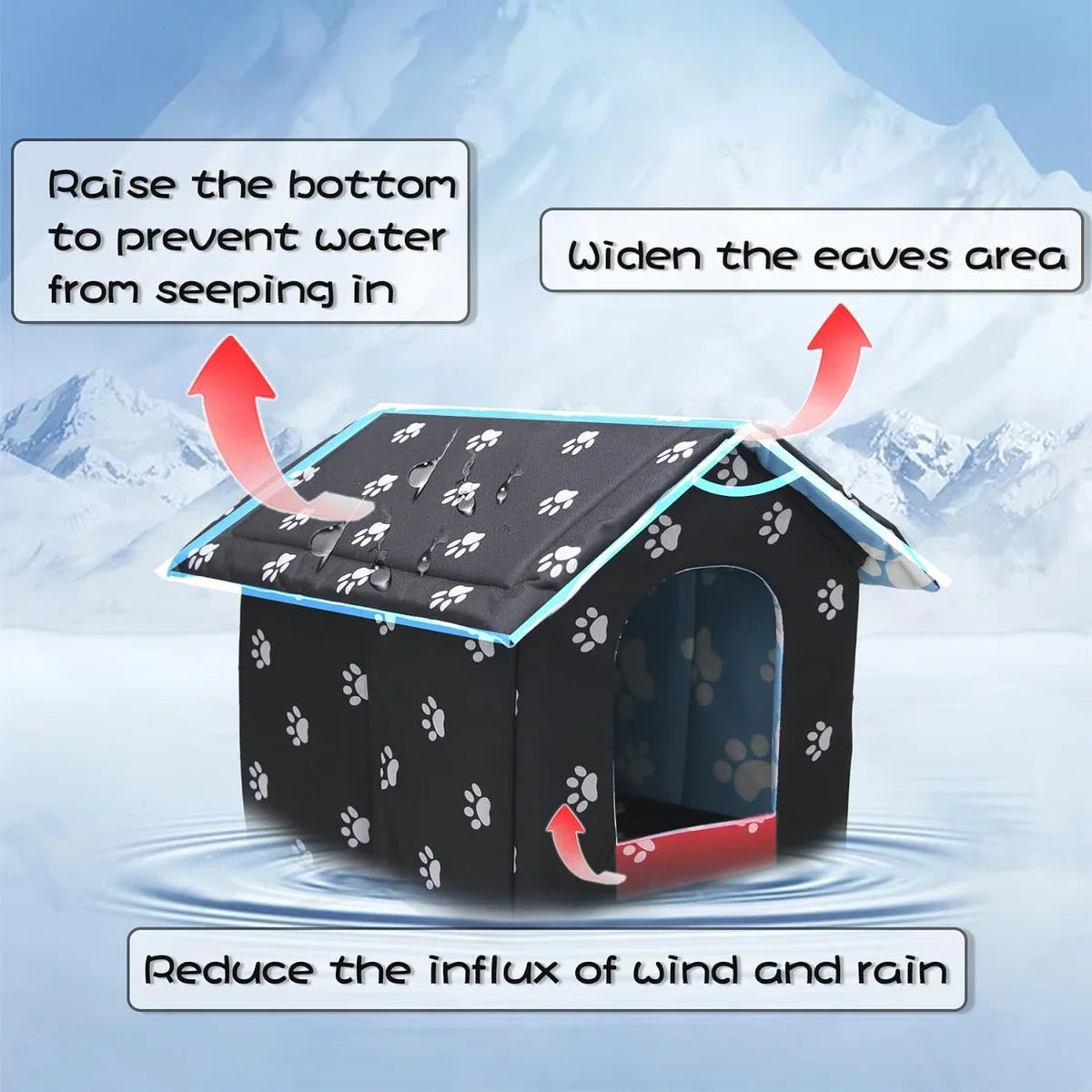 Outdoor kattenhuis, winterbestendig, waterdicht en warm, opvouwbaar dierenhuis voor katten, met afneembaar kussen voor zwerfkatten