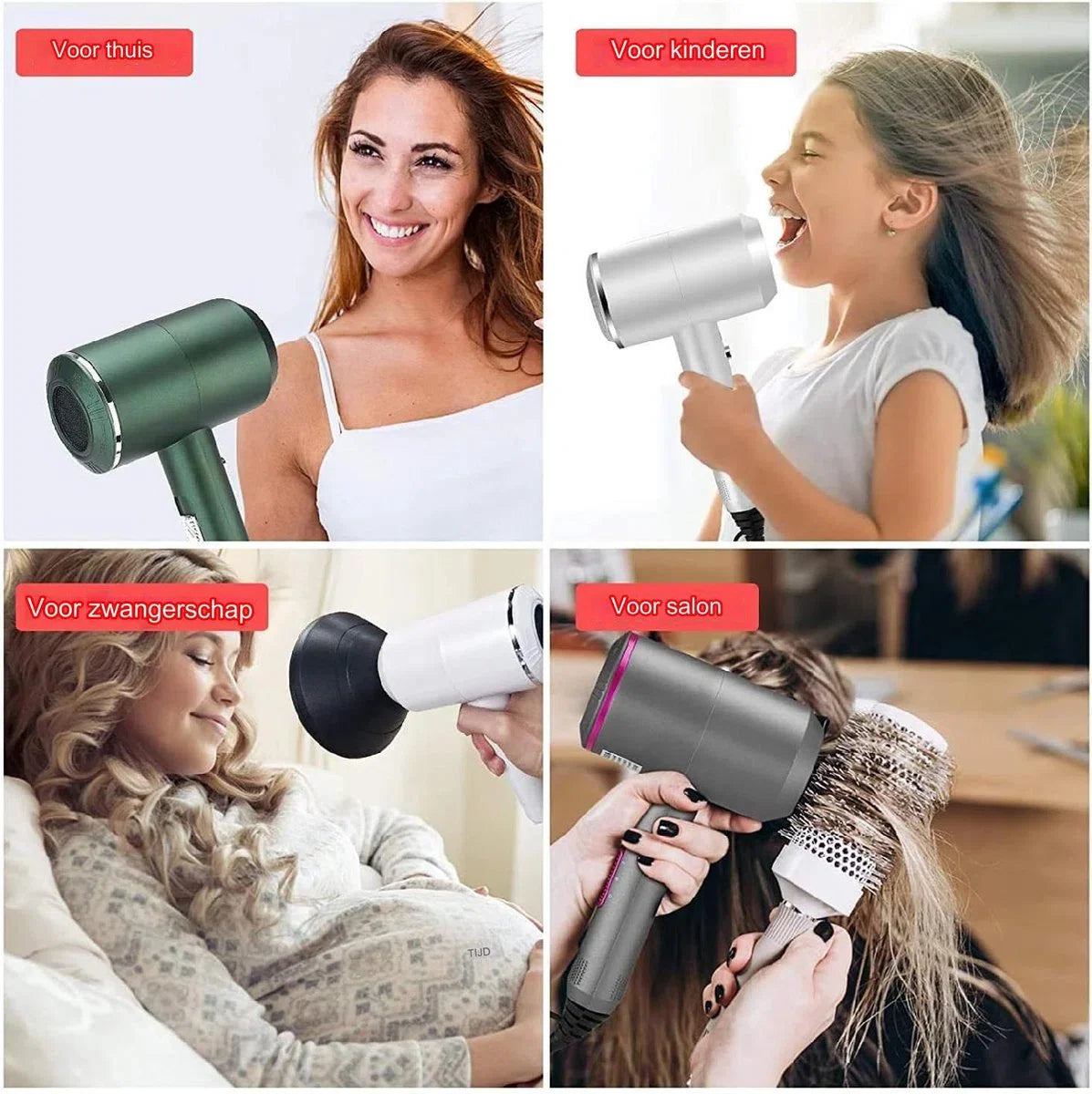 Ionische haardroger - Föhn - 2000 W - Ionische föhn - Professionele haardroger - 3 snelheden met 2 opzetstukken en 1 diffuser voor thuis en kapsalon - 110-240 V