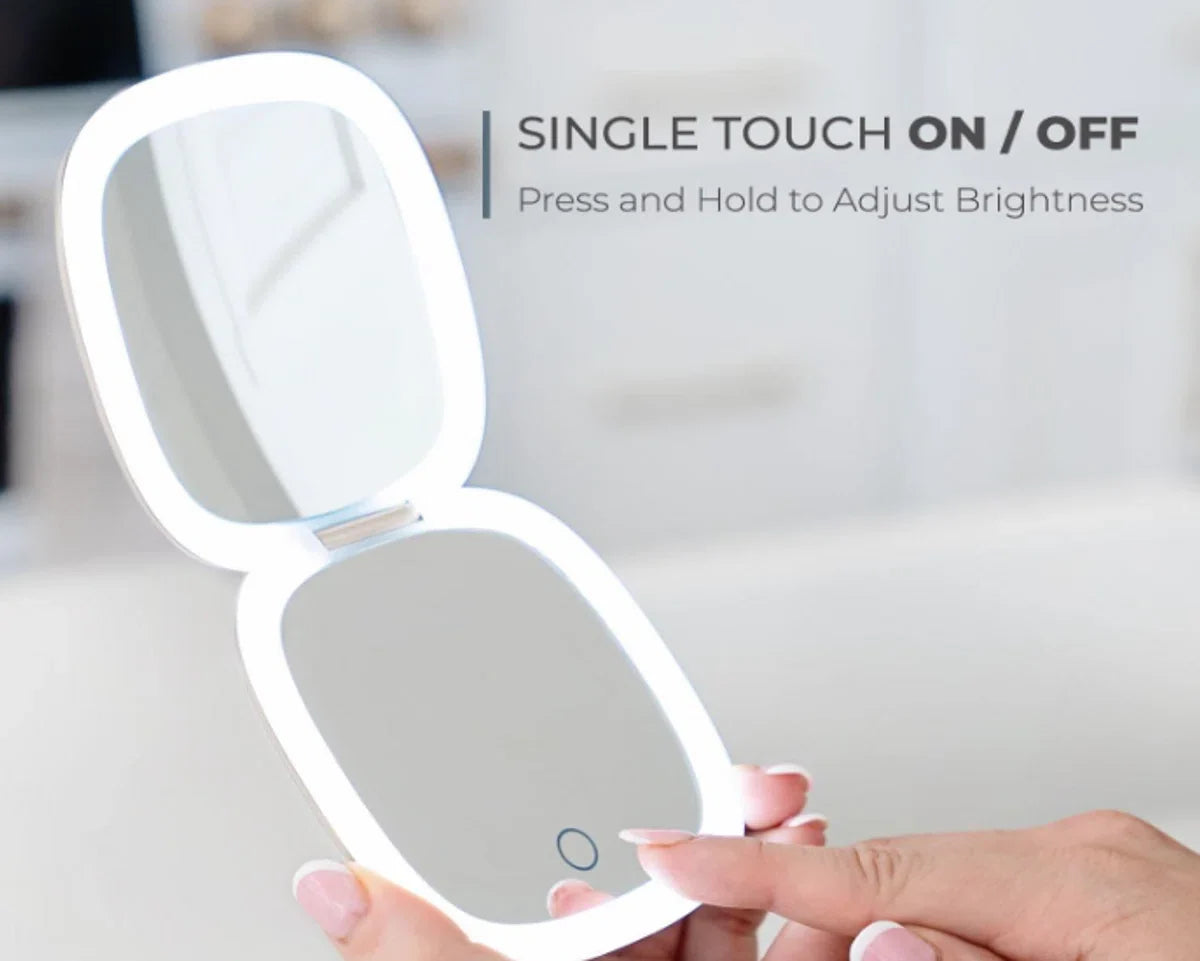 Travel Makeup Mirror - With LED - 10x Magnification - Travel Mirror - Foldable - USB - Applying Makeup - On the Go