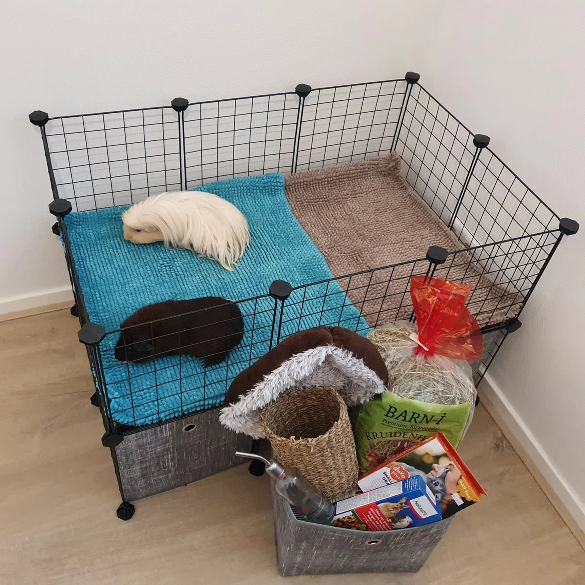Pet cage with storage boxes - Rodent run - Guinea pig cage - Rabbit cage - Guinea pig run - Rodent cage for indoor and outdoor use - Modular cage
