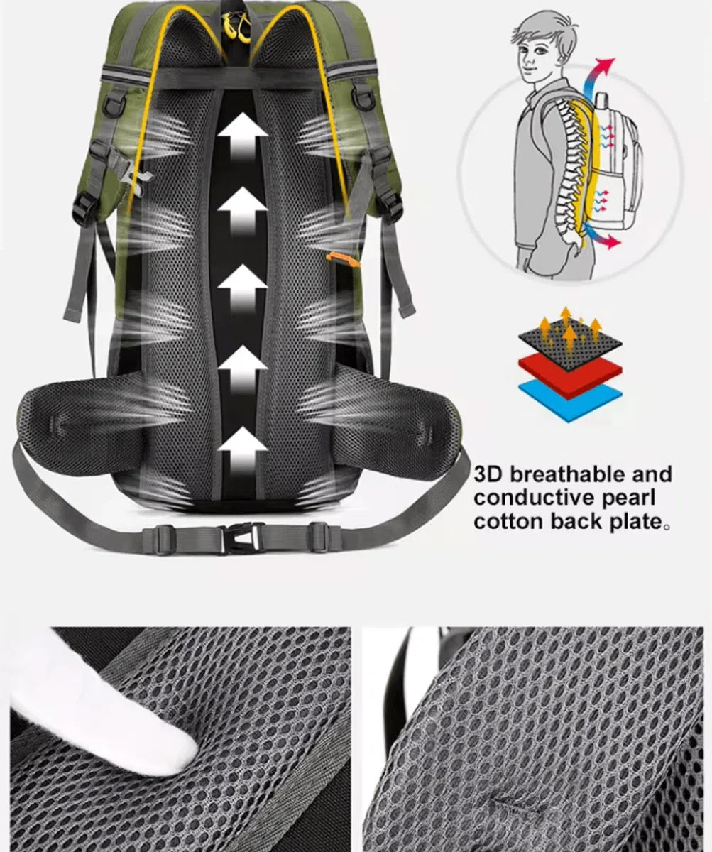 E-Shop4u® - 50L - Rugzak - Waterdicht - Nylon - Kamperen - Wandelen - Outdoor - Trekking - Schoenvak - Waterzakhouder - Reflecterend - Zwart - Rugzak Organizer