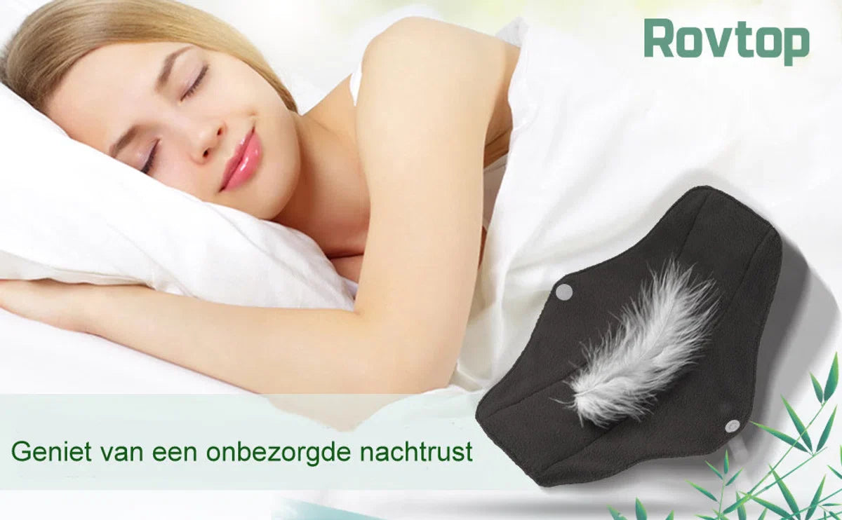 green-goose Bamboevezel Wasbaar Herbruikbaar Maandverband - 10 Stuks - met 2 Waszakjes - Comfortabel met Vleugels en Drukknop - Inlegkruisjes - Zachte Bamboe Stof - Ecologisch - Duurzaam - Super absorberend - Dun - Comfortabel