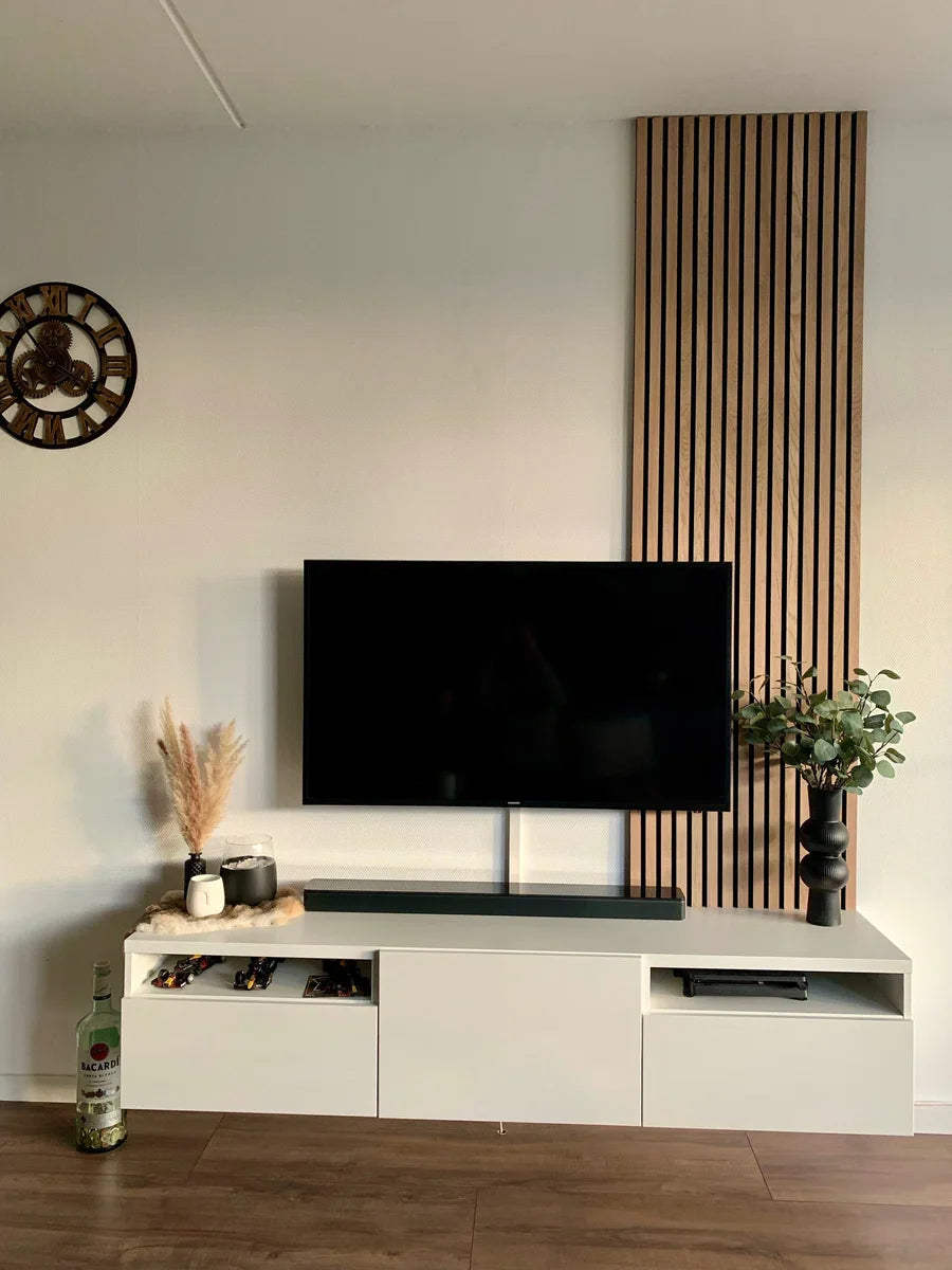 Eiken houtfineer Naturel Promo - Akoestisch Houten Wandpaneel - 240 x 60 cm | Echt Hout | Houten latten | Akupanel | Wanddecoratie| 3D Wandpanelen | Muurdecoratie | Lattenwanden | Wood panels | Eikenhoutfineer