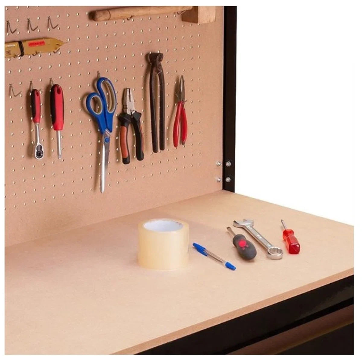 Workbench/Work table - Metal / MDF - Incl. pegboard & drawer
