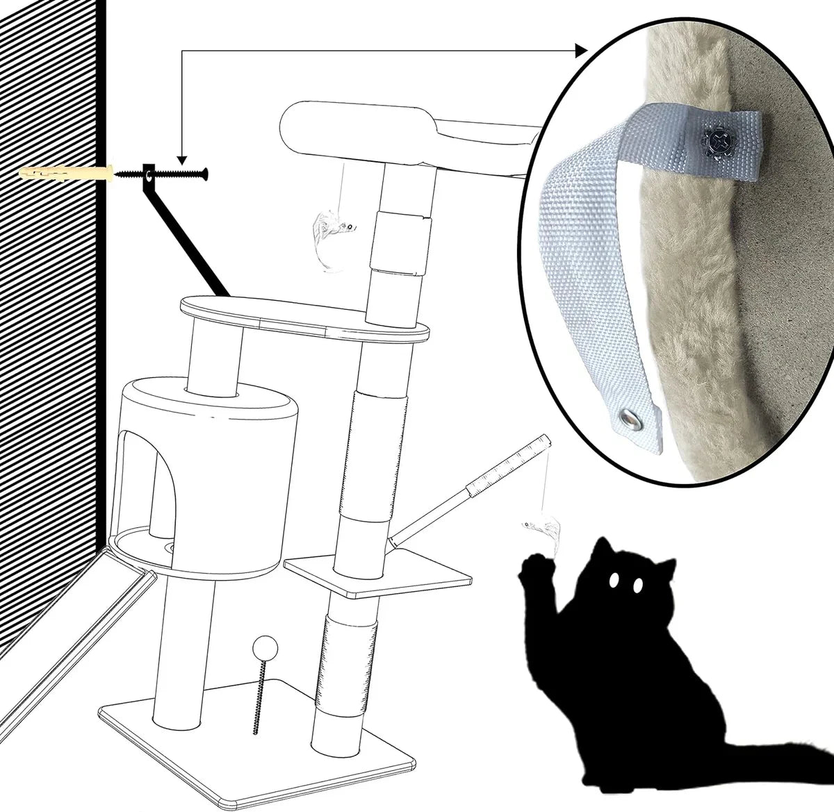 Cat Tree for Large Cats - Scratching Post - Cat House - Cat Pole - Cat Tower - Large Scratching Post - Climbing Wall