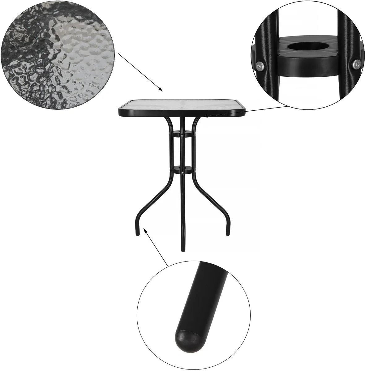 Springos Tuin table | Outdoor table | Side table Outdoor | Metal | Tempered Glass | Square | 60 x 60 x 70 cm | Black