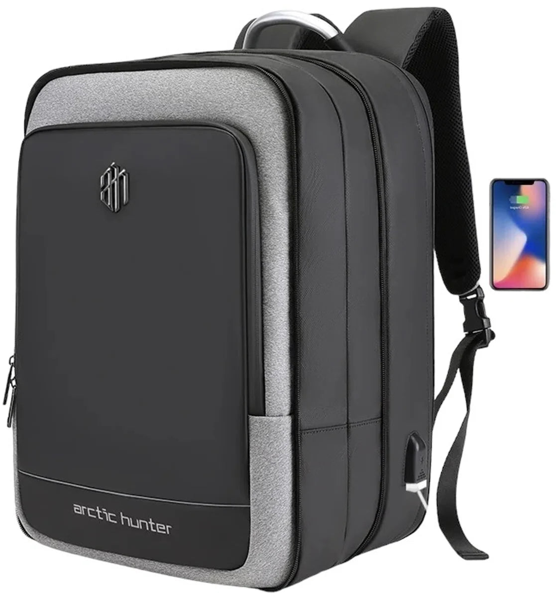 Arctic Hunter Rugzak - Laptop Rugtas - Laptoptas - Aktetas - 17 Inch - Waterafstotend - Zwart - USB