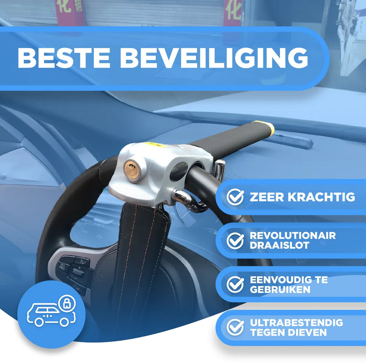 Modito Stuurslot Voor Auto - Stuurslot Beveiliging - Voor Autostuur - Anti-Diefstal Vergrendeling - Anti Inbraak - Sloten - Met Alarmsysteem