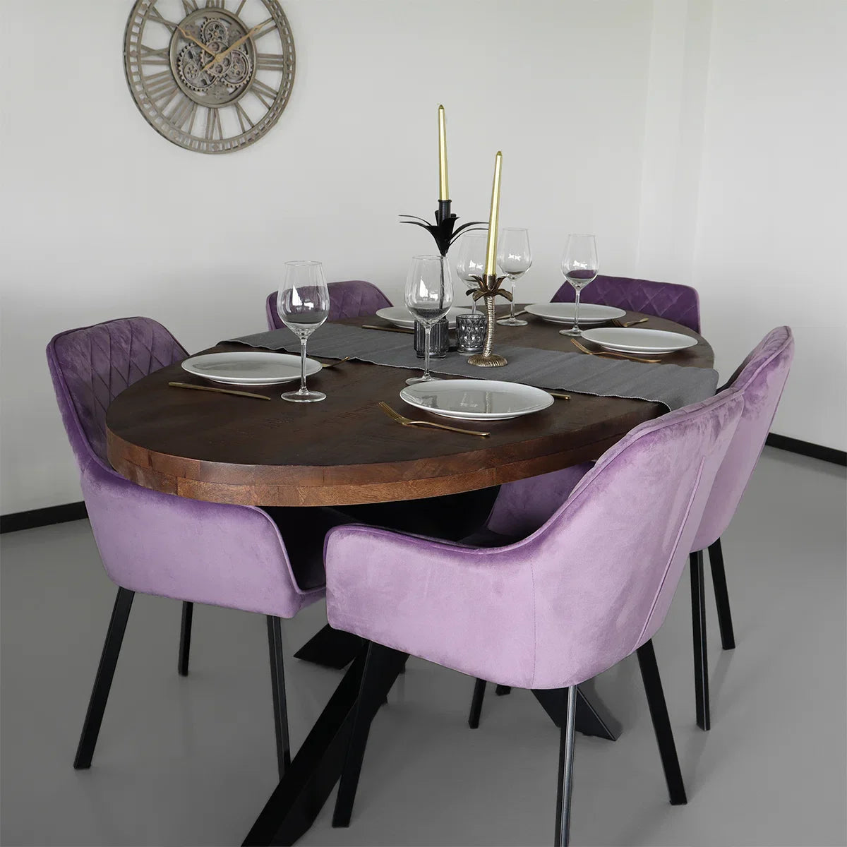 Eettafel ovaal mangohout 180cm James bruin - ovale industriële tafel duurzaam mango eetkamertafel