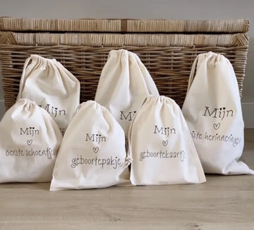 Bewaarzak | Organizer | Set van 6 | etui | Luiertas | Mommybag | Baby | Opbergtas | Katoen | Naturel | Kraamcadeau