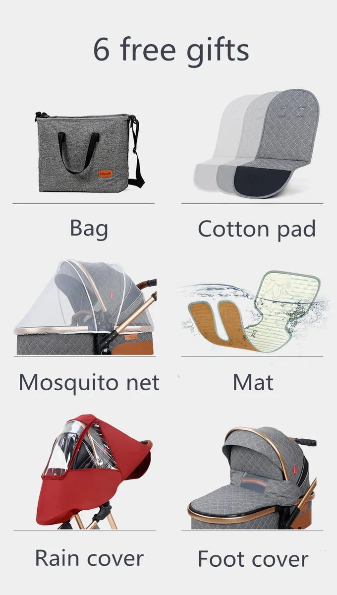 Luxe Multifunctionele 3-in-1 Combi Kinderwagen – Kwalitatieve Buggy – Inklapbare Wandelwagen – Khaki – Incl. Autostoel