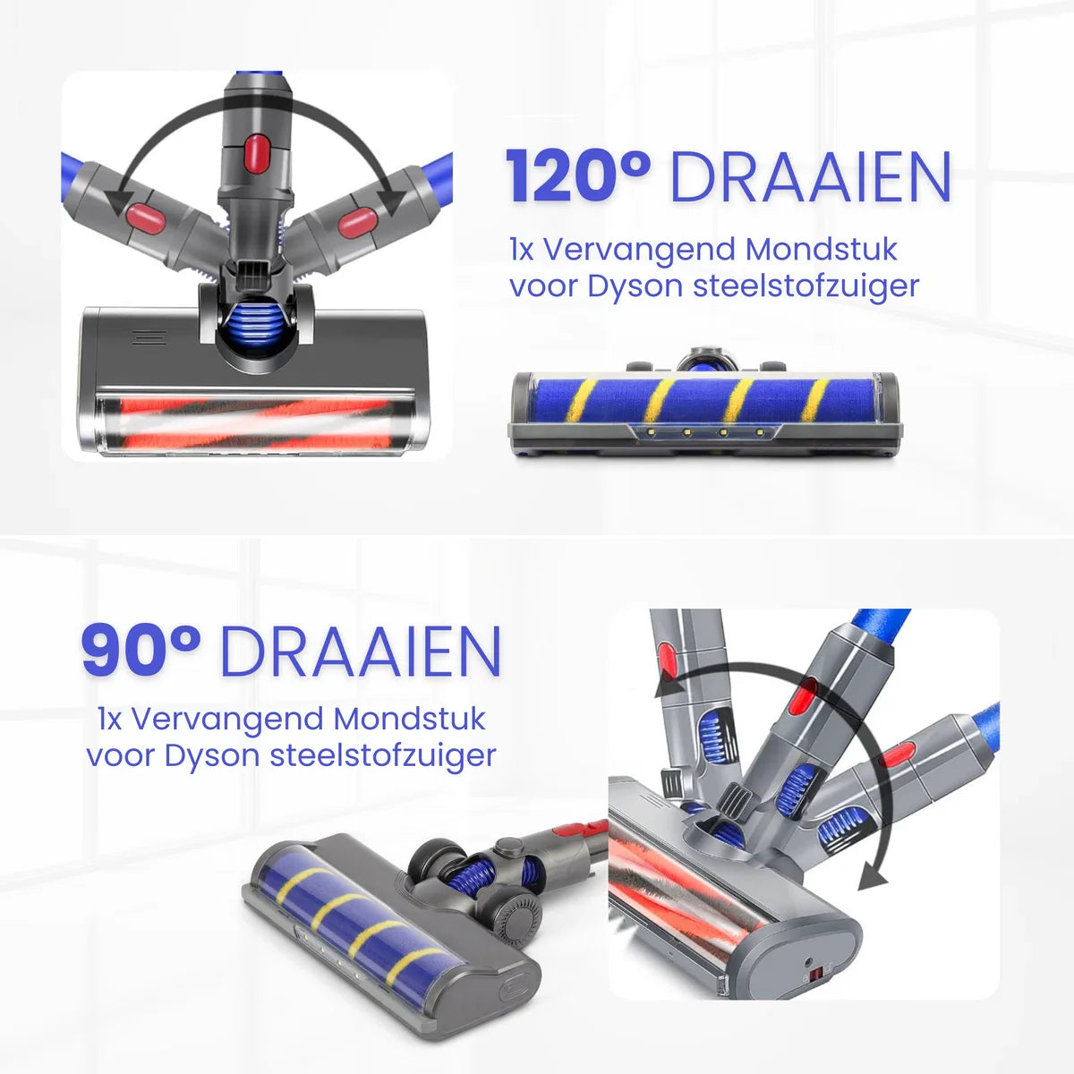 Dyson Zuigmond - Mondstuk - Opzetstuk Geschikt voor Dyson V7 V8 V10 V11 V15 - 1 Extra roller - Grijs