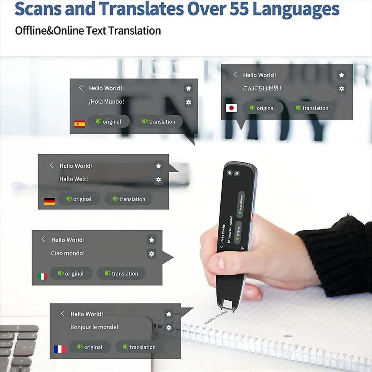 Smart Stem Voice Scan Translator Pen - Multifunctionele Luxe Vertaler - 121 Talen - Zakelijk Woordenboek - Handige Vertaalpen - Reis Vertaal Pen - Vakantie