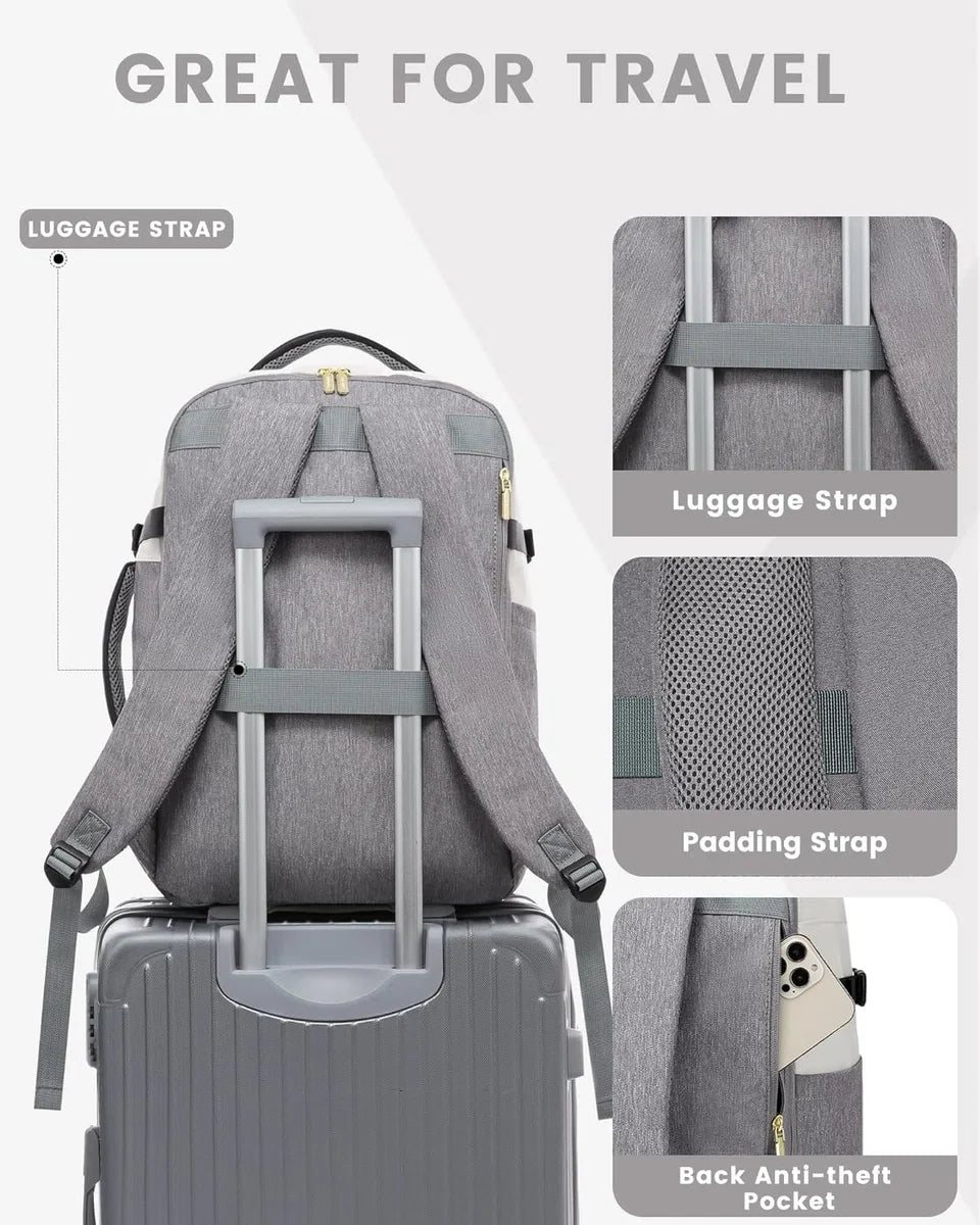 Rugzak handbagage vliegtuig, 40 liter, grote reisrugzak voor dames en heren, voor Ryanair Easyjet, laptoprugzak, 17 inch, reisrugzak voor reizen, zaken, beige, zwart, bruin
