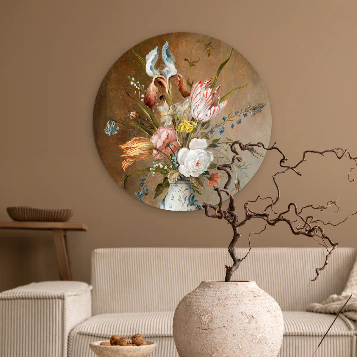 WallCircle® Wandcirkel 60x60 cm - Muurcirkel Bloemen - Stilleven - Balthasar van der Ast - Oude Meesters - Schilderij - Kunst - Muurdecoratie woonkamer - Wanddecoratie slaapkamer - Kamerdecoratie accessoires - Ronde schilderijen