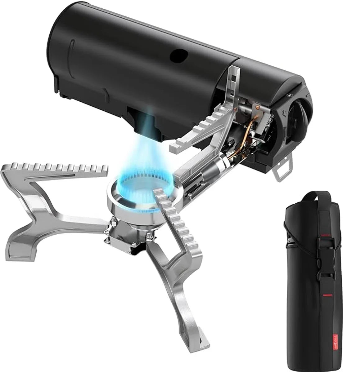 Camping Kooktoestel - Wit - Compatibel met Gaspatronen 227g, Camping Gas Cooker opvouwbaar met Foedraal, Opvouwbaar Campingfornuis, met piëzo ontsteking voor binnen/buiten, Camping Gasbrander. Onmisbaar bij Noodpakket, Backpack, Visspullen.