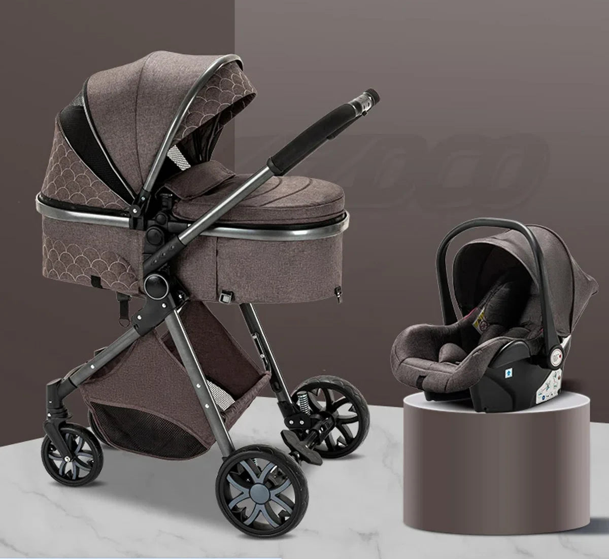 N.lux - Luxe kinderwagen set 3 in 1 - Wandelwagen - Inclusief autostoel - Buggy - Bruin