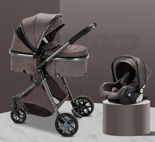 N.lux - Luxe kinderwagen set 3 in 1 - Wandelwagen - Inclusief autostoel - Buggy - Bruin