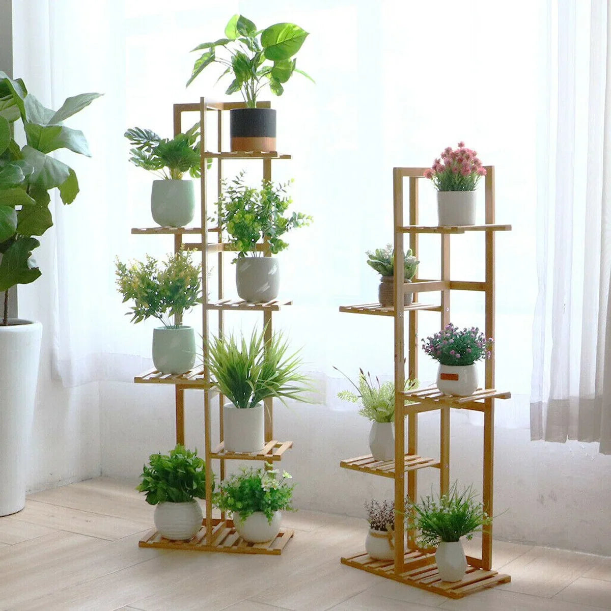 Plantenrek - Wandrek - Voor Planten - Ladderkast - 5 Planken - 5 Laags - Plantenrek - Bamboe - Binnen/buiten