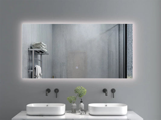 Badkamerspiegel met LED verlichting en verwarming - 3 LED standen - Condensvrij - Dimbaar - Rechthoek 120x60 cm spiegel - Douchespeigel - Anti Condens - Inclusief ronde afvoerstop