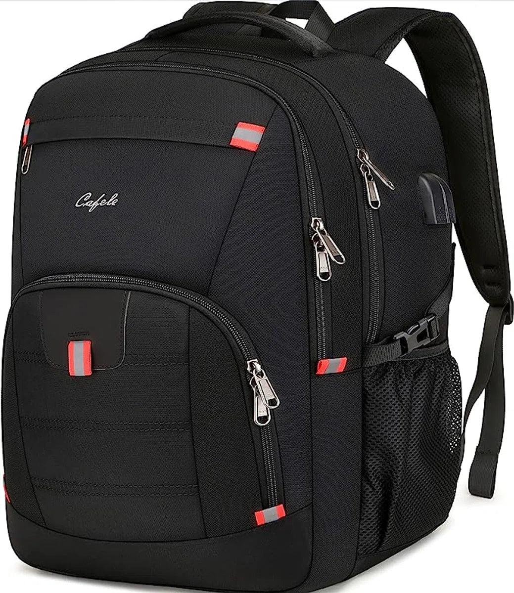 17,3-inch Laptoptas, Extra Grote Rugzak Boekentas Computertas met USB-oplaadpoort, Waterbestendige Stevige Rugzak voor Zakelijk College Schoolreizen, Heren Dames Casual Daypack, Zwart
