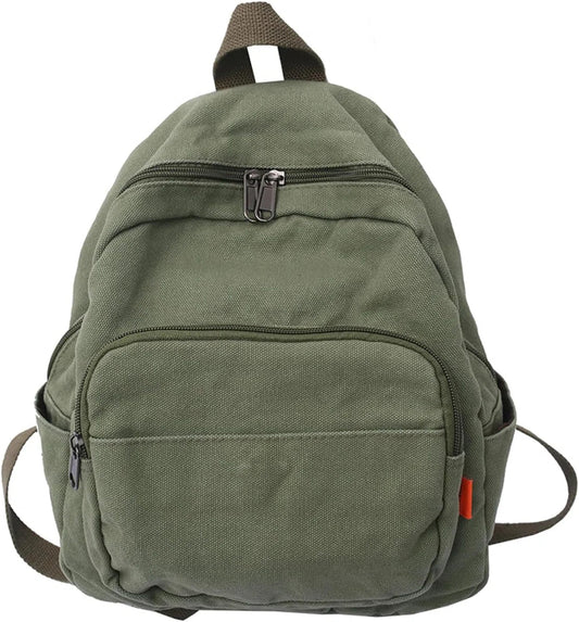 Canvas rugzak voor kleine stad, damesrugzakken, damesrugzak, rugzak voor casual schoolreizen, wandelen, werk, groen
