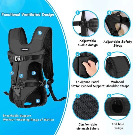 Pet Carrier Backpack, Hondenrugzak, Verstelbare draagtas voor honden, Ademende en lichte rugzakken voor middelgrote en kleine honden, Hondentas voor wandelingen, Zwart, L