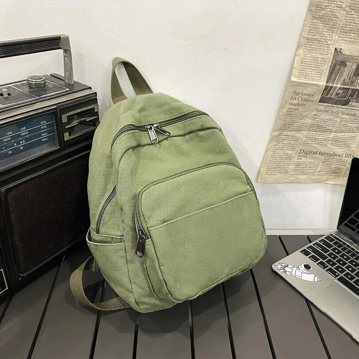 Canvas rugzak voor kleine stad, damesrugzakken, damesrugzak, rugzak voor casual schoolreizen, wandelen, werk, groen