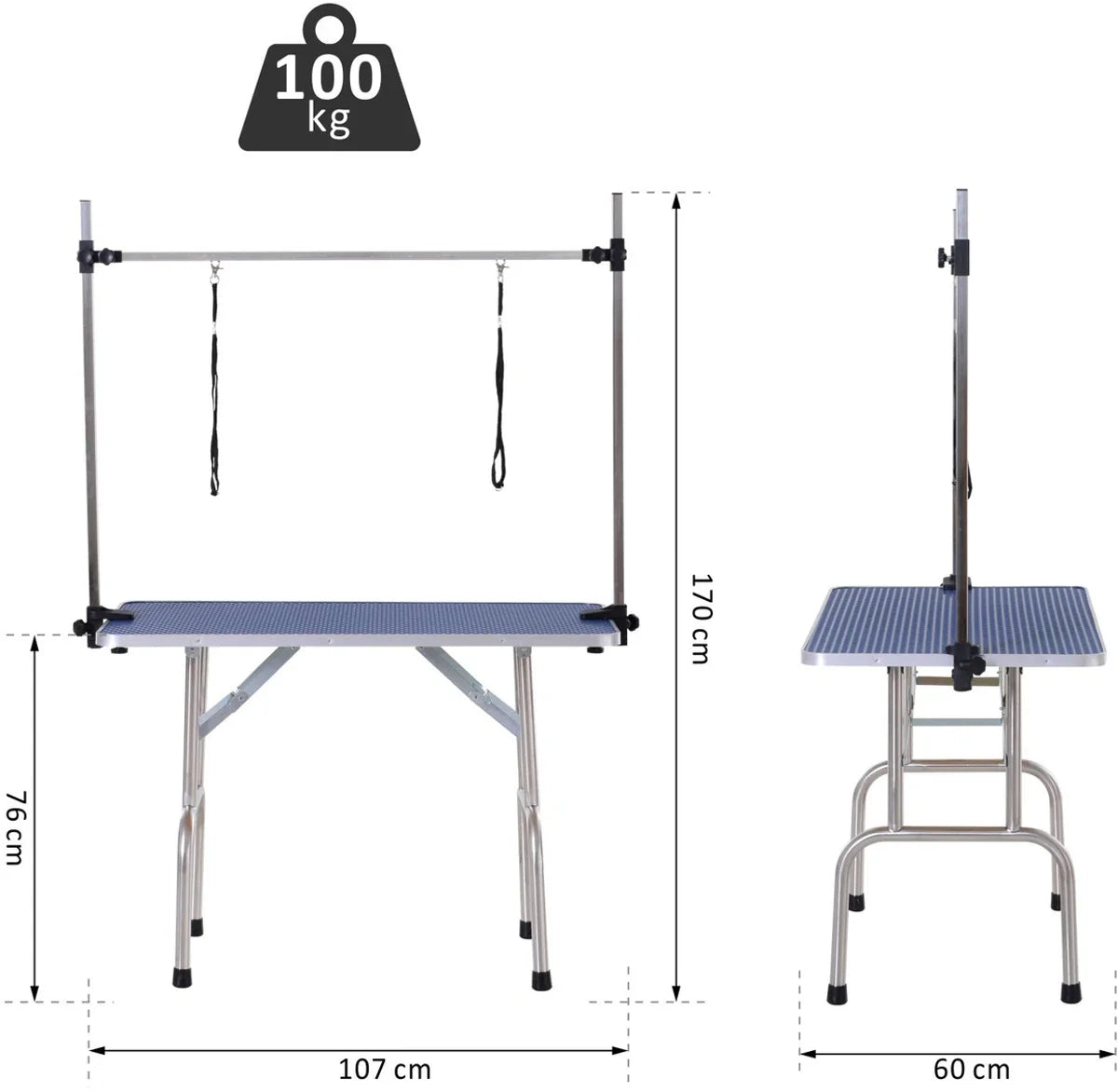 Trimtafel - Trimtafels voor honden - Hondentrimtafel - Met dubbele aanlijnoptie - 107L x 60B x 170H cm