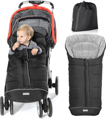 Voetenzak voor kinderwagen, buggy, baby voetenzak slaapzak, baby voetenzak voor babyzitje, winter voetenzak met rits, wasbaar, geschikt voor alle kinderwagens (zwart, groot)