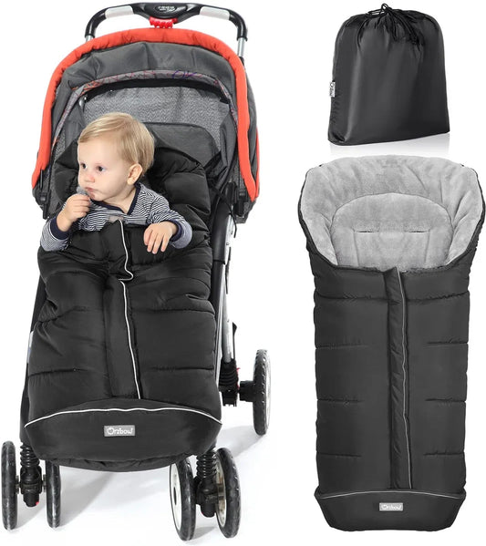 Stroller footmuff, buggy footmuff, baby footmuff sleeping bag, baby footmuff for car seat, winter footmuff with zipper, washable, suitable for all strollers (black, large)
