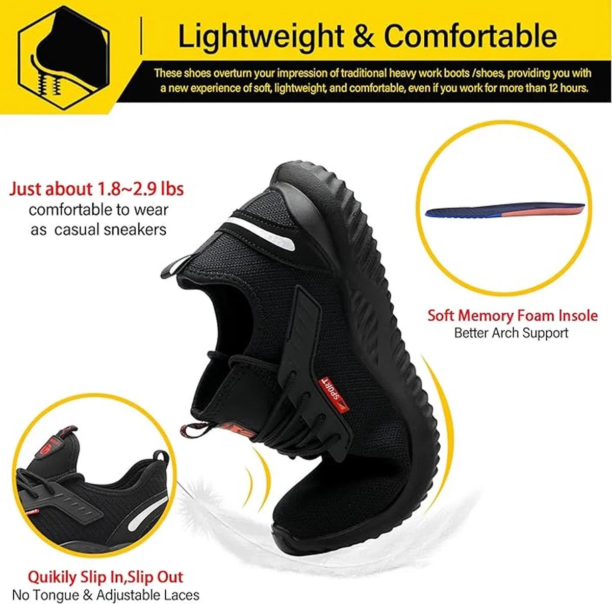 Stalen Neus Schoenen voor Mannen Vrouwen Lichtgewicht Veiligheid Ademende Waterdichte Werkschoenen Antislip Sneakers Reflecterende Onverwoestbare Industriële Bouw Schoenen
