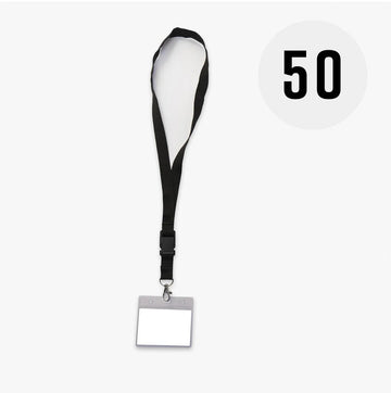 Zwart keycord met badge-/pashouder, 50 stuks