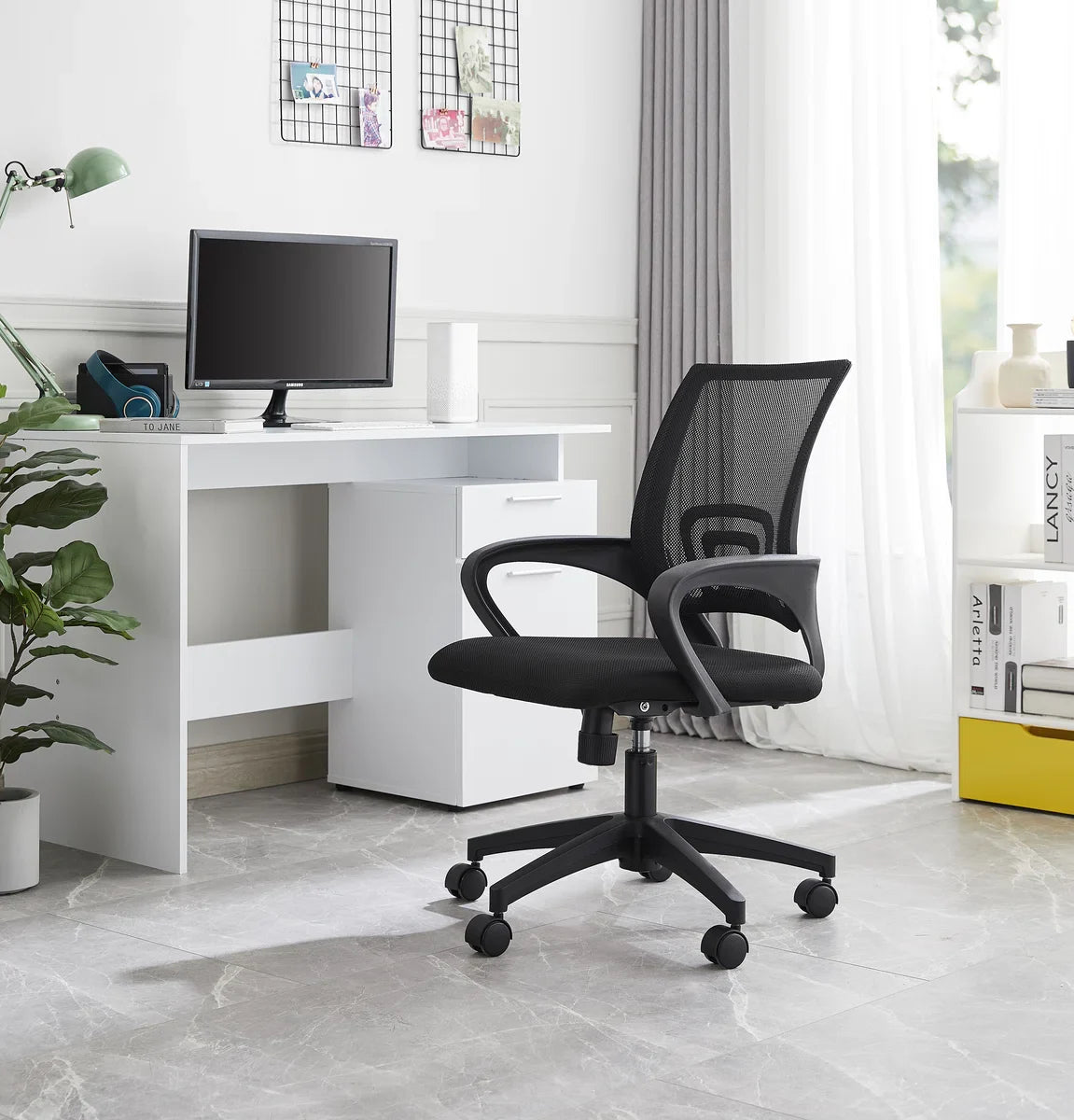 ACAZA Office Chair with Armrests - Height Adjustable - with Wheels - Ergonomic Office Chair - Black