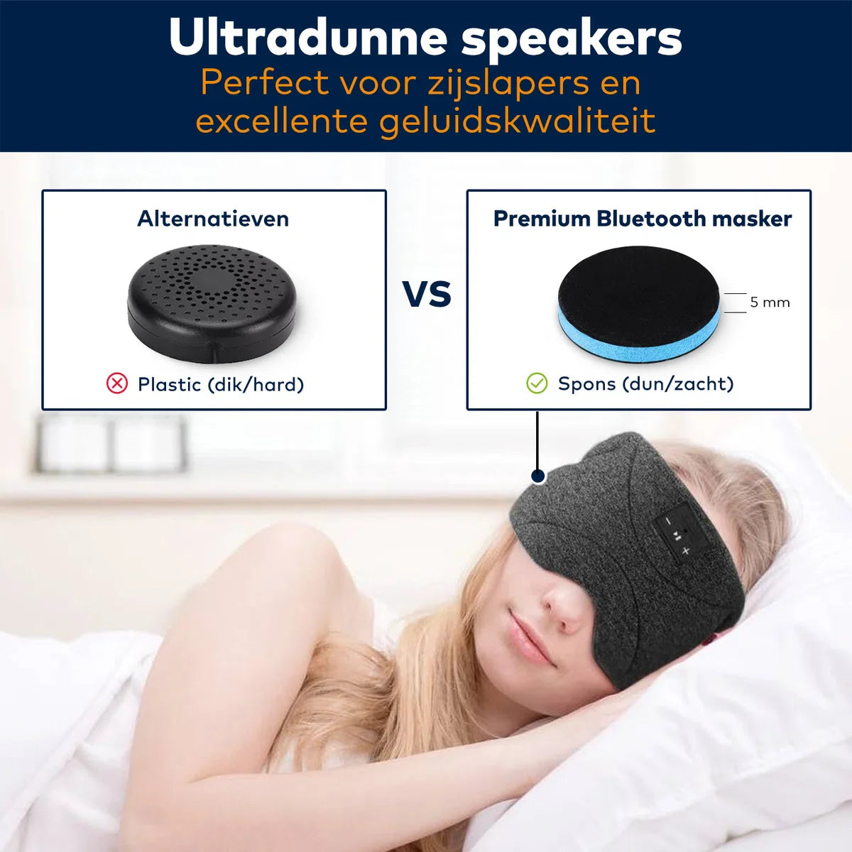 Bluetooth slaapmasker (premium) - Beste keuze - 100% verduisterend - Ultraplatte 'spons speakers' (perfect voor zijslapers) - Koel en ademend materiaal - Volledig verstelbaar - Excellente geluidskwaliteit - Batterij: 13 uur - Antraciet (limited)