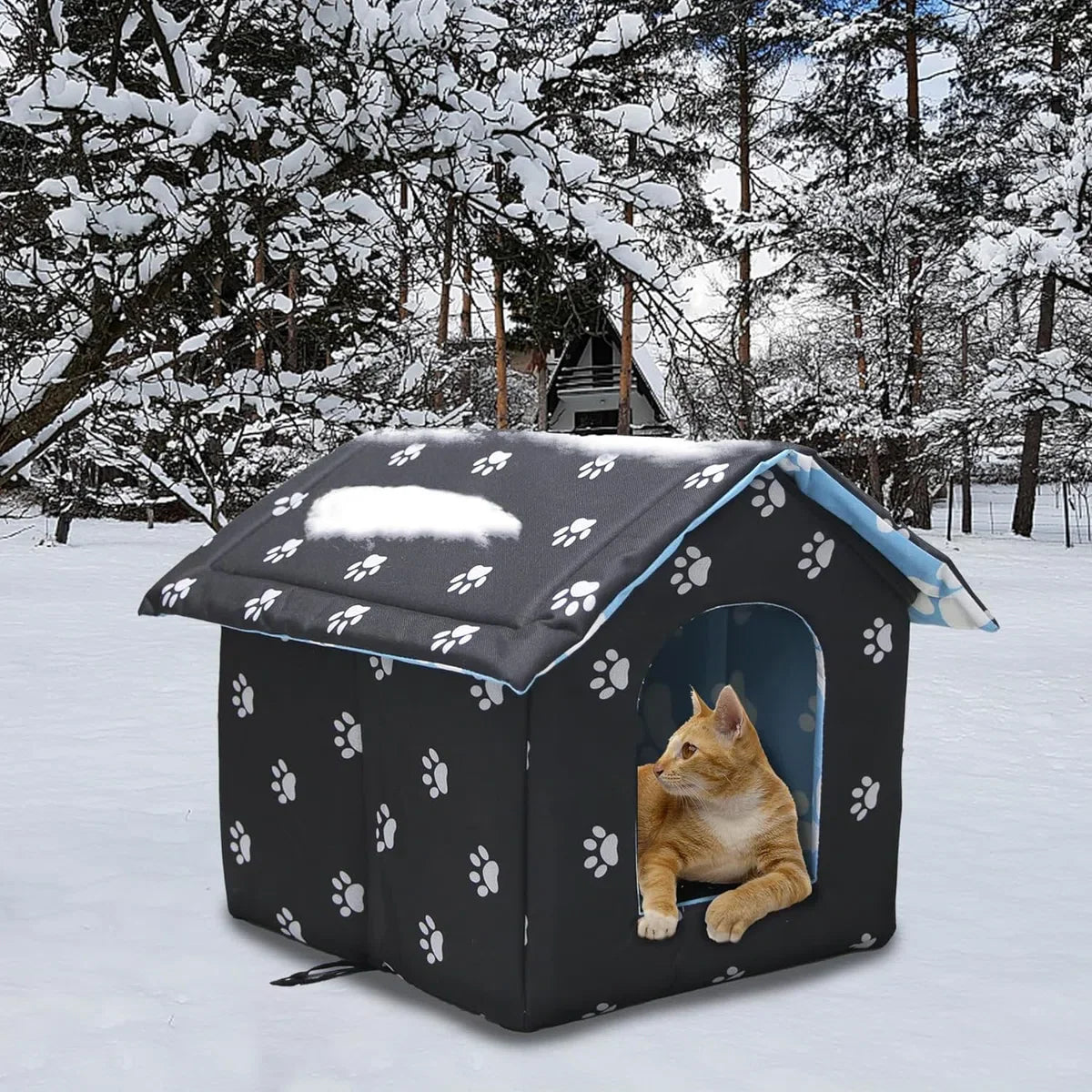 Outdoor kattenhuis, winterbestendig, waterdicht en warm, opvouwbaar dierenhuis voor katten, met afneembaar kussen voor zwerfkatten