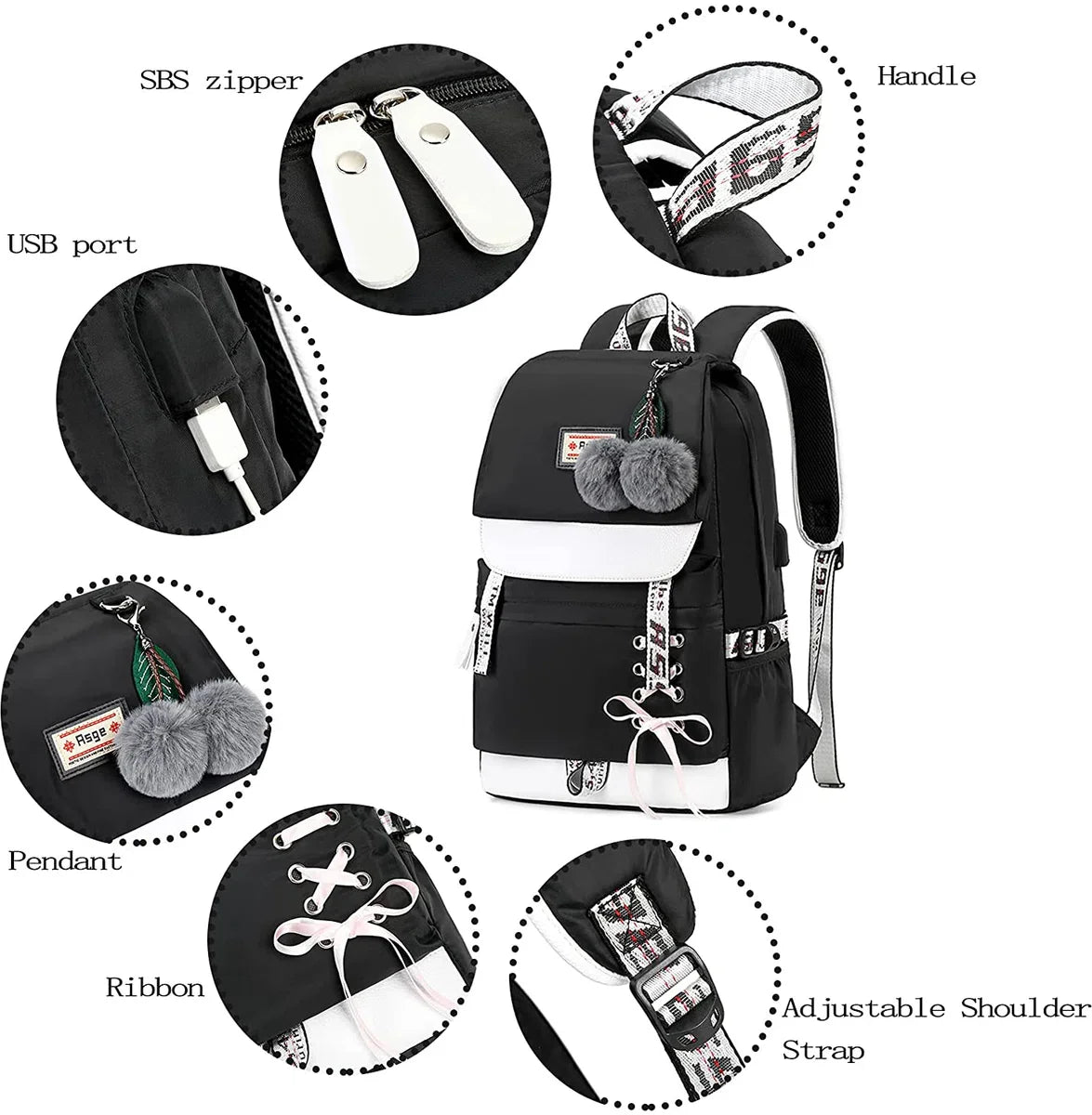 Rugtas - Rugzak - 25 Liter - Dames - School - Casual - USB - Vrouwen - Boekentas - USB - USB-aansluiting - Zwart