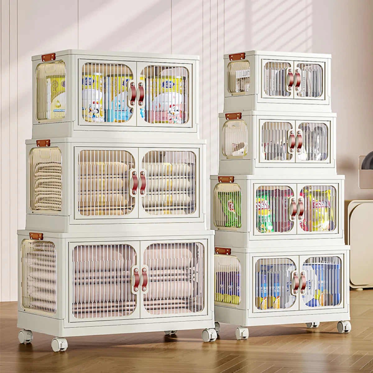 Storage boxes - Storage boxes with lid - Storage box - Storage cabinet - Foldable - Storage cabinets with doors - With wheels - Width 47cm - 3 layers - Storage - Organizer - Tidy up - Kitchen - Bathroom - Living room - Bedroom