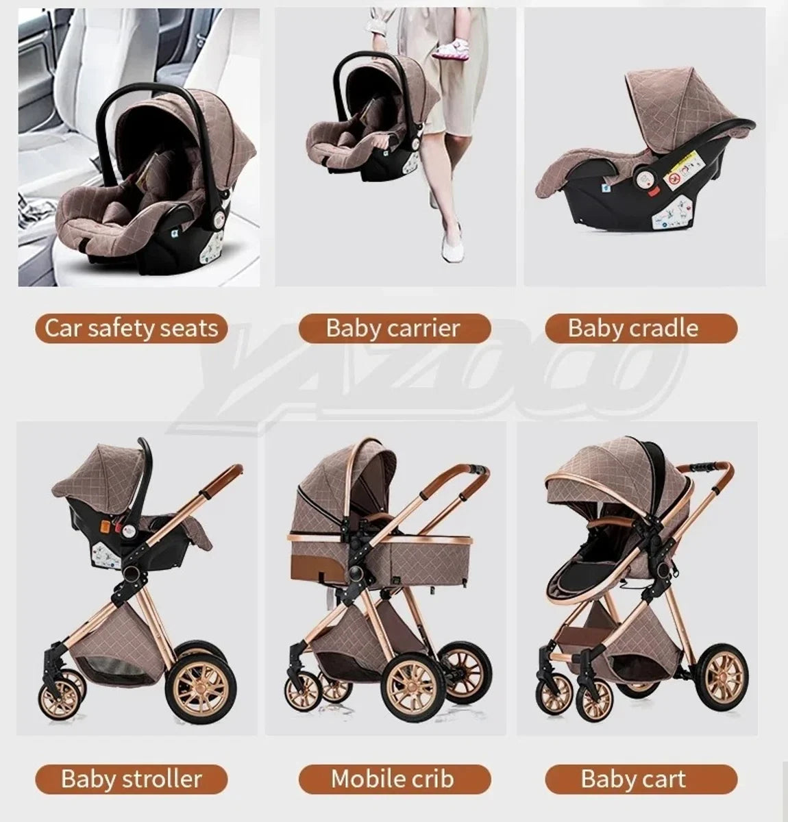 Luxury Multifunctional 3-in-1 Combi Stroller - Quality Buggy - Buggies - Foldable Stroller - Car Seat - Incl. Car Seat - Pink - Cream