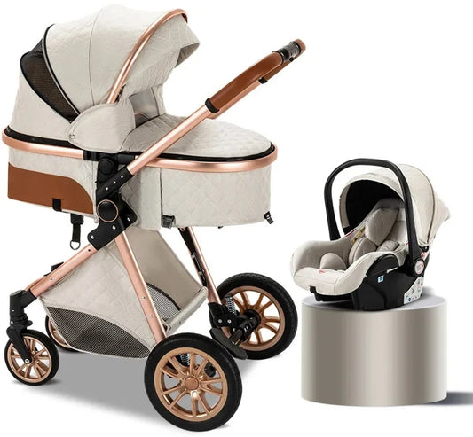 Luxury Multifunctional 3-in-1 Combi Stroller - Quality Buggy - Buggies - Foldable Stroller - Car Seat - Incl. Car Seat - Pink - Cream