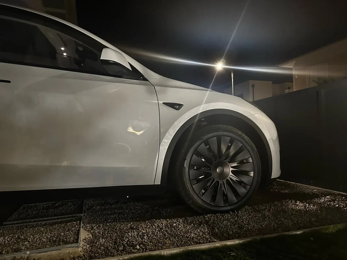 Wheel covers suitable for Tesla Model Y - Matte black Performance 14-spoke wheel cap set - upgrade for 19 inch - Protective foam layer for rims - Car Exterior Accessories Netherlands and Belgium