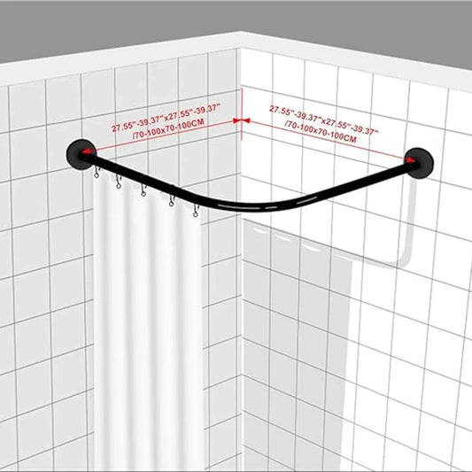 Extendable 304 Stainless Steel L-Shaped Bathroom Shower Curtain Corner Bathtub Rod (Black, 70-100 x 70-100 cm)