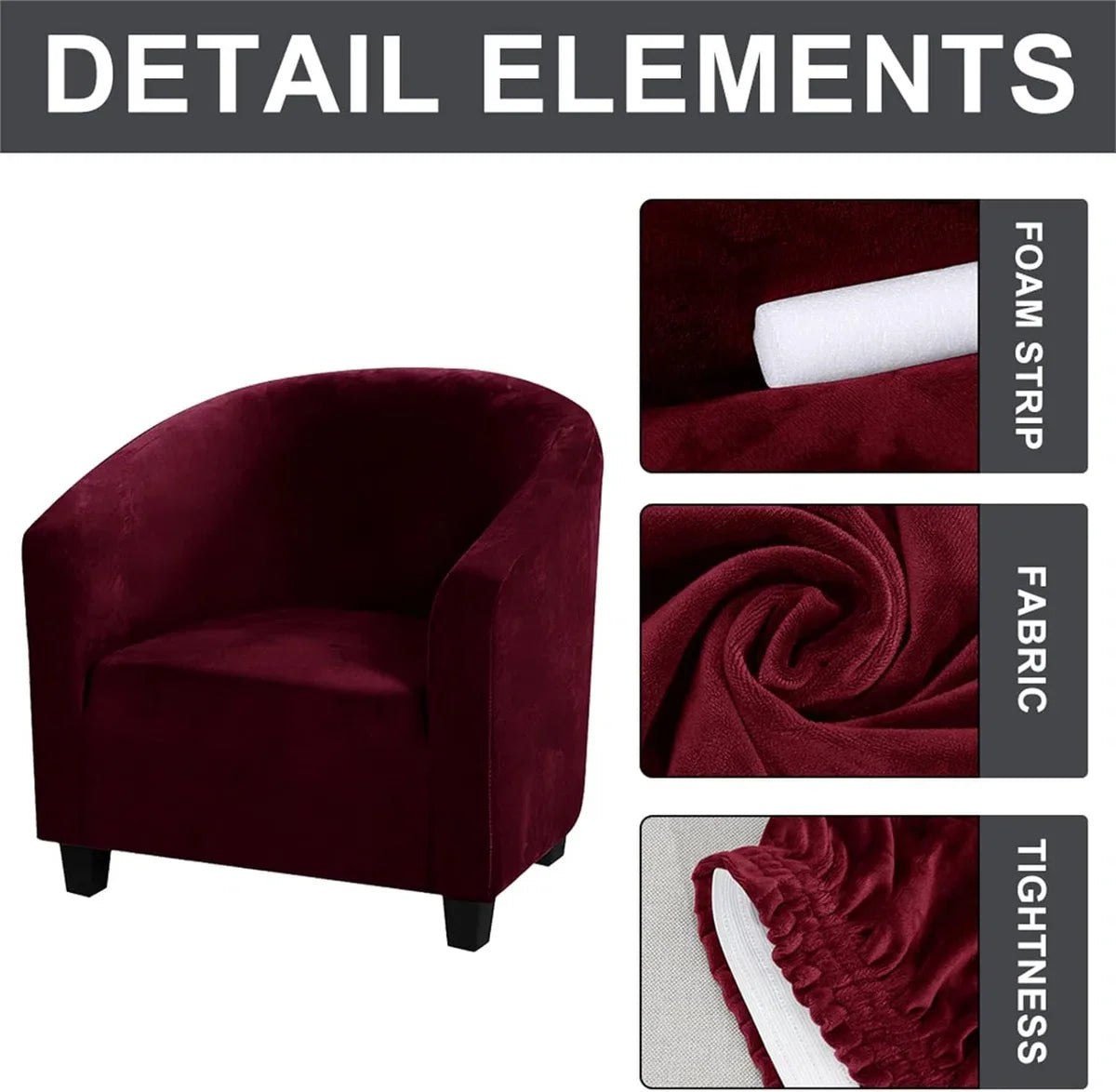 Soft Velvet Bucket Seat Cover - Hoge stretch kuipstoelhoezen Zachte clubstoelhoezen Fauteuilhoezen voor eetkamer woonkamer Internet Cafe Bar Kantoorreceptie (wijnrood)