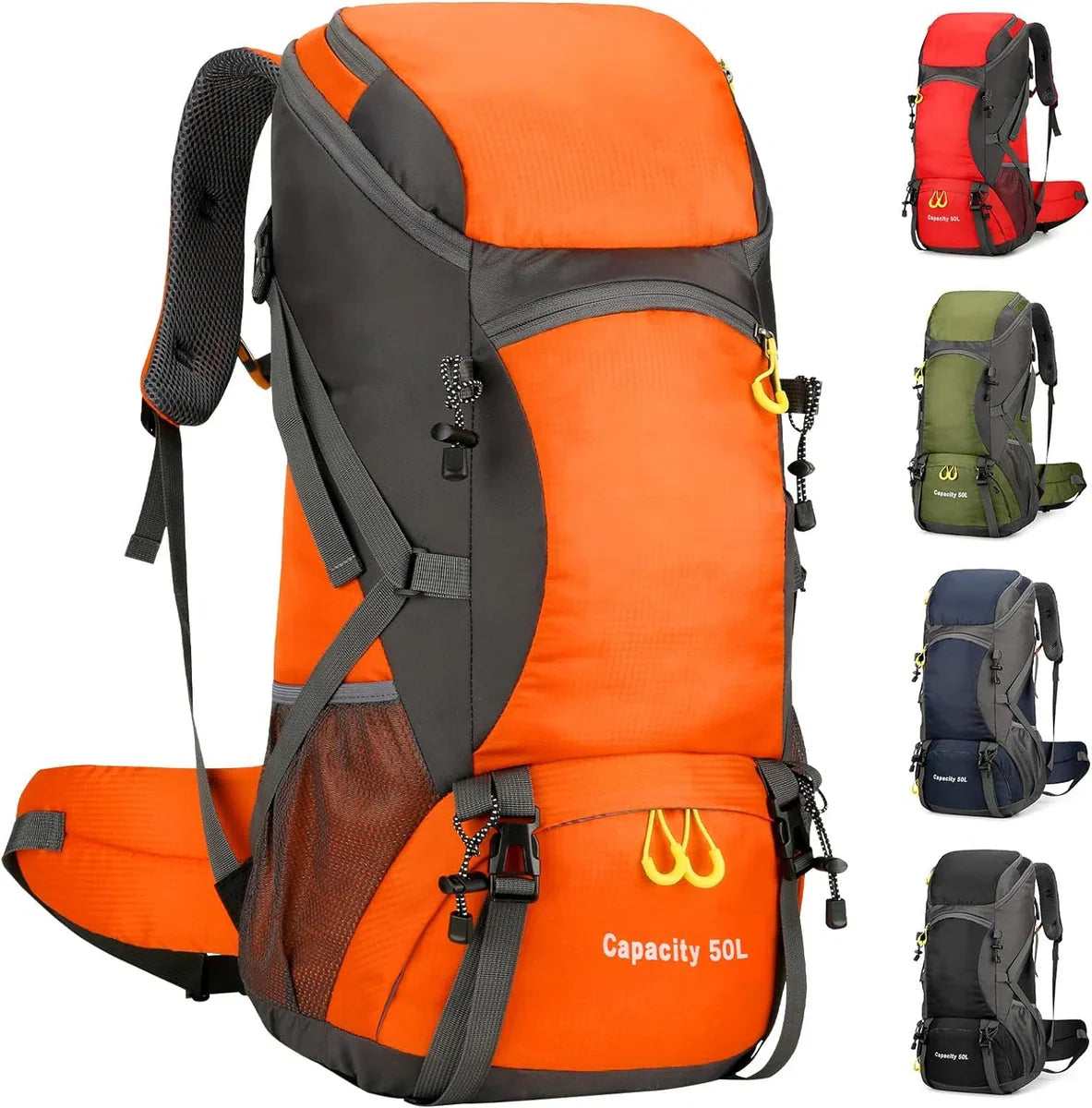 Hiking Backpack, 50L Trekking Rucksack with Rain Cover, Travel Backpack Waterproof Camping Backpack for Hiking, Camping, Climbing, Travel, Sports, Men and Women