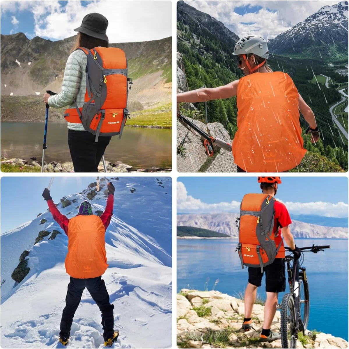 Hiking Backpack, 50L Trekking Rucksack with Rain Cover, Travel Backpack Waterproof Camping Backpack for Hiking, Camping, Climbing, Travel, Sports, Men and Women