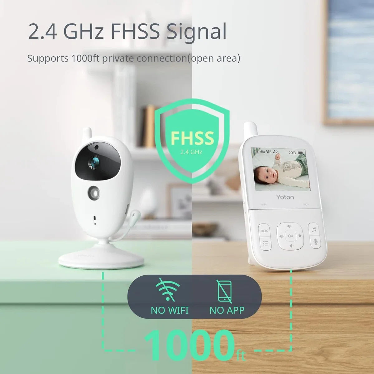 Babyfooncamera met 2,7 inch LCD-scherm, nachtzicht en temperatuurbewaking - Tweeweggesprek en USB-C oplaadkabel inbegrepen