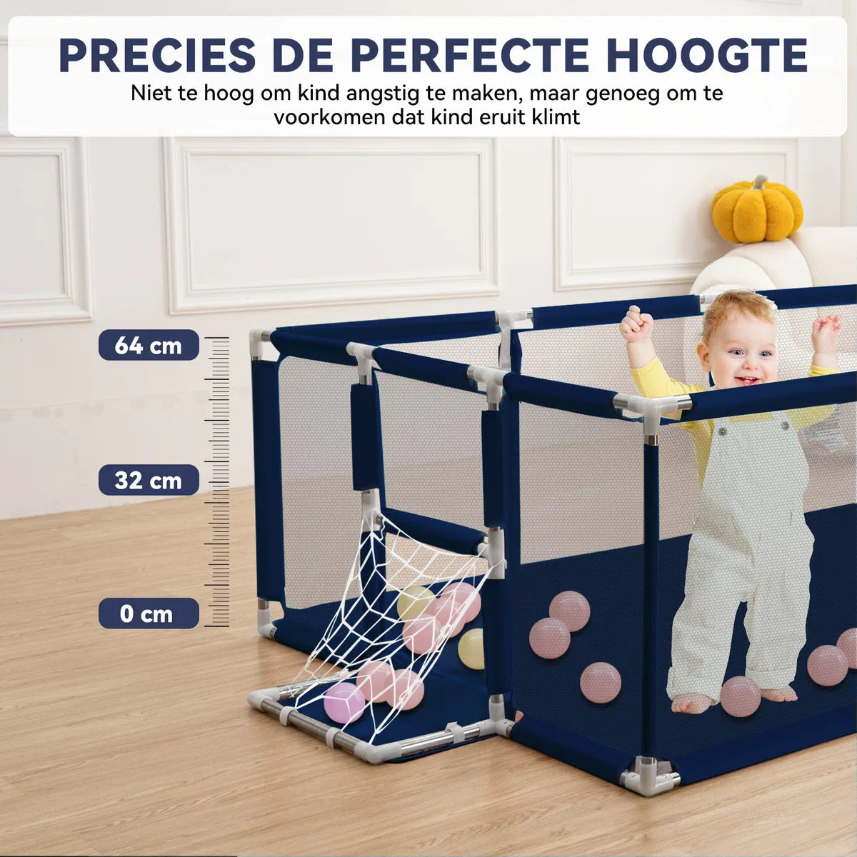 Grondbox - Baby Speelbox - 181x122cm Rechthoekig Groot Formaat Met Basketbalkorf - Blauw